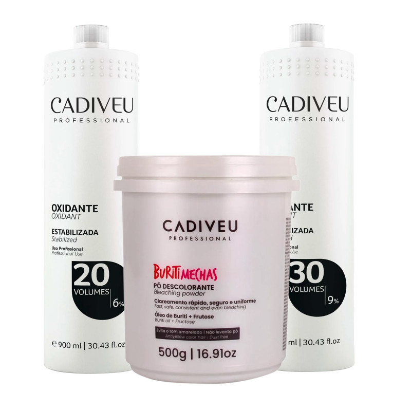 Cadiveu Buriti Mechas Kit Descoloração Profissional Ox 20 Vol. e Ox 30 Vol. 
