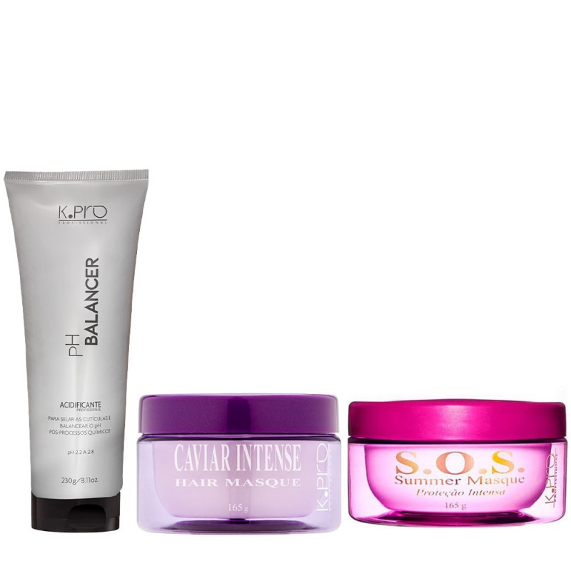 K.Pro Kit S.O.S. Summer Masque + Caviar Intense Hair Masque + pH Balancer Acidificante