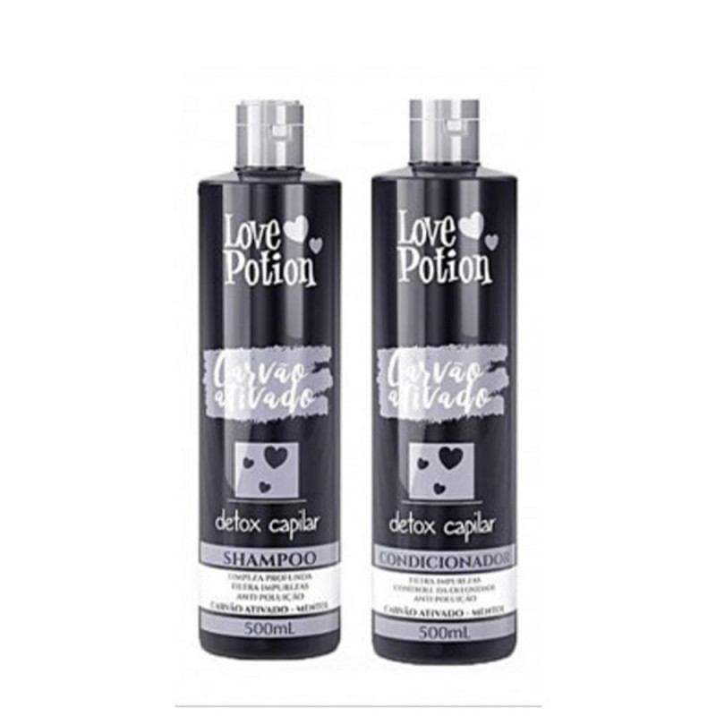 Love Potion Carvão Ativado Detox Capilar Kit Shampoo e Condicionador (2x500ml) 