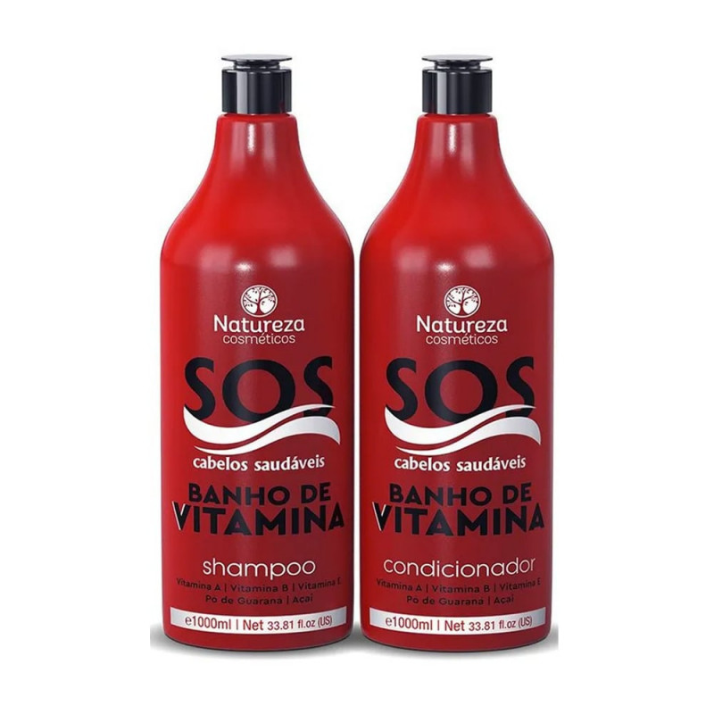 Natureza Cosméticos Banho de Vitamina SOS Kit Shampoo e Condicionador Profissional 