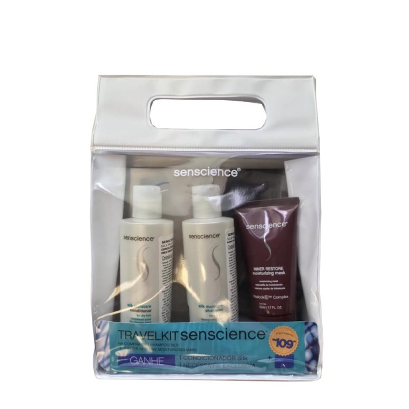 Senscience Silk Moisture Kit Travel Shampoo 90ml e Inner Restore Moisturizing 50ml (Grátis Condicionador 90ml)