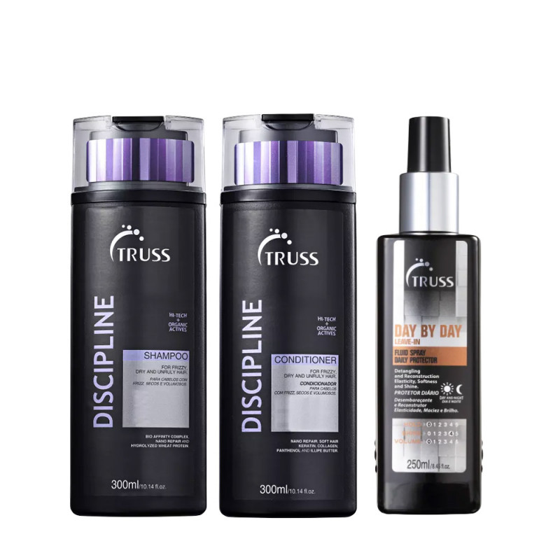 Truss Kit Discipline Shampoo e Condicionador 300ml + Day by Day Leave-in 250ml