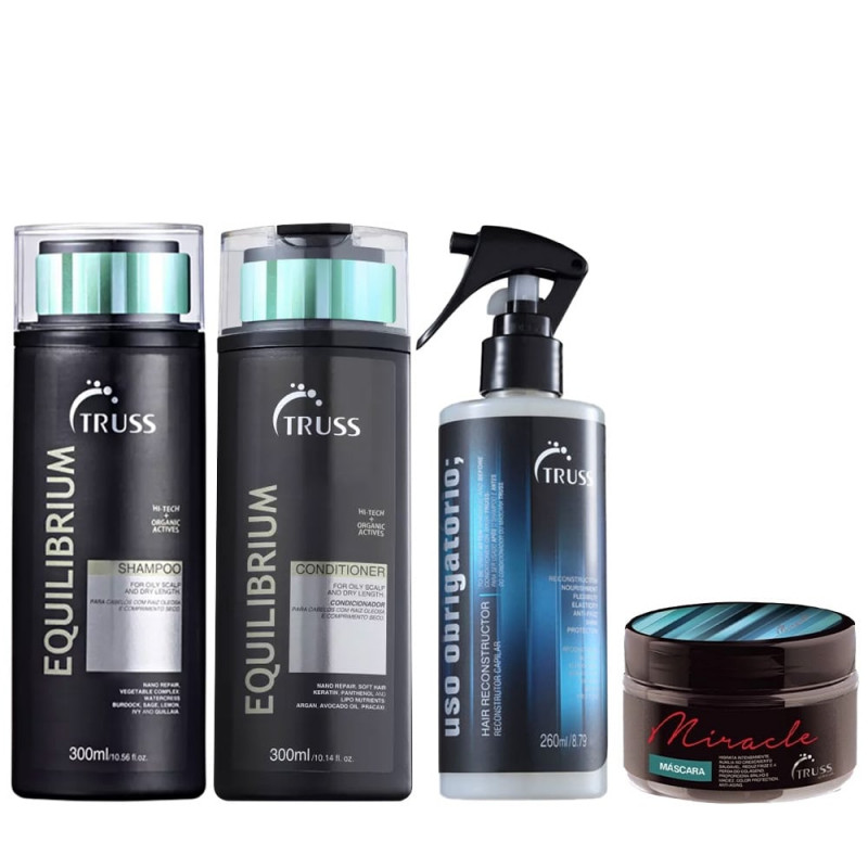 Truss Kit Equilibrium Shampoo e Condicionador 300ml + Máscara Miracle 180g + Uso Reconstrutor 260ml