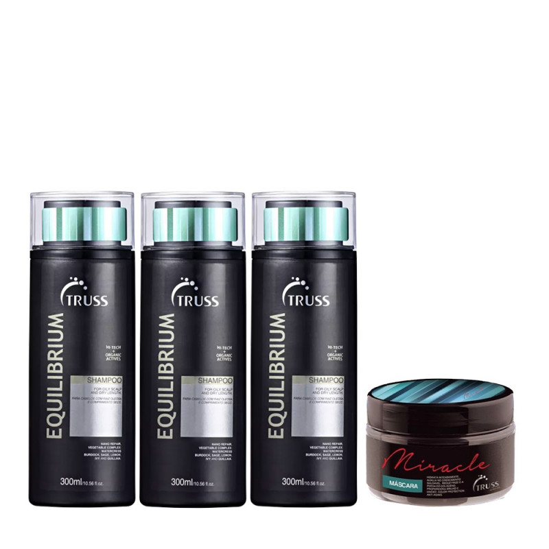 Truss Kit Equilibrium 3 Shampoos 300ml + Máscara Miracle 180g