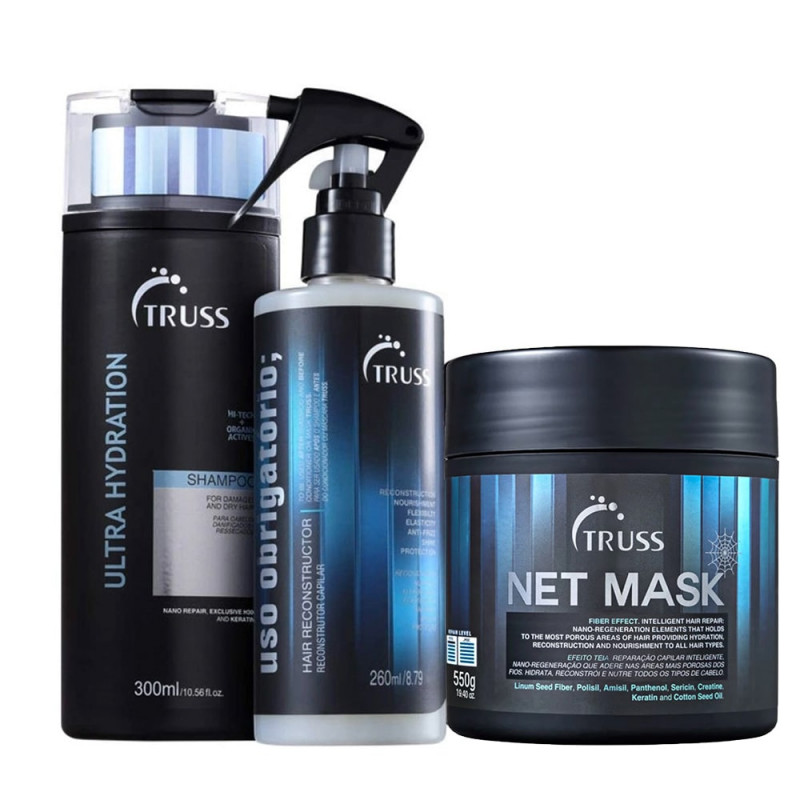 Truss Kit Ultra Hydration Shampoo 300ml + Uso Reconstrutor 260ml + Net Mask 550g