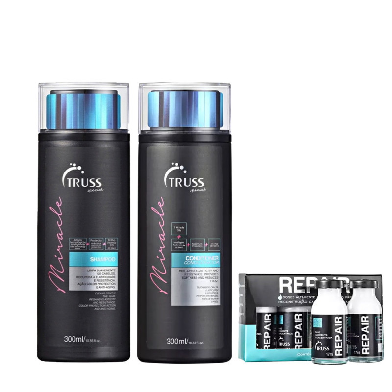 Truss Kit Miracle Shampoo e Condicionador 300ml + Ampolas Shock Repair (Cx 4x17ml)
