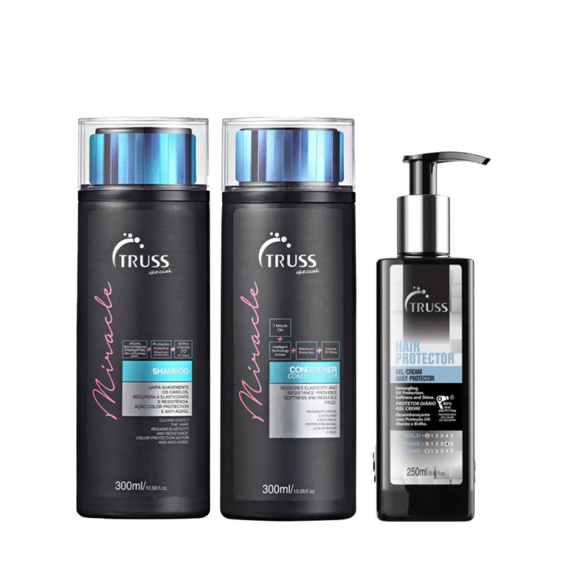 Truss Kit Miracle Shampoo e Condicionador 300ml + Hair Protector 250ml