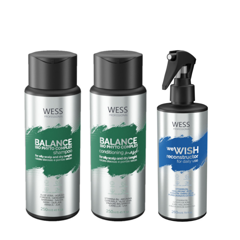 Wess Balance Kit Shampoo Máscara Condicionadora e We Wish Reconstrutor