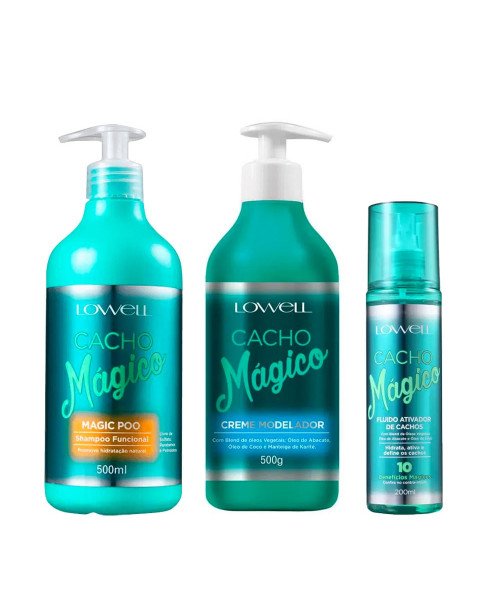 Lowell Kit Cacho Mágico Creme Modelador 500g + Shampoo 500g e Ativador de Cachos 200ml
