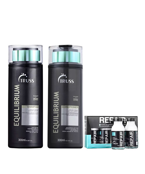 Truss Kit Equilibrium Shampoo e Condicionador 300ml + Ampola Shock Repair Caixa (4x17ml)
