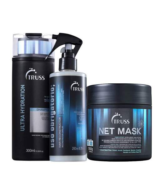 Truss Kit Ultra Hydration Shampoo 300ml + Uso Reconstrutor 260ml + Net Mask 550g